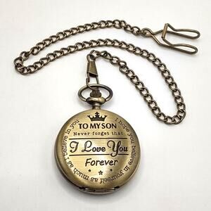 Gold Pocket Watch Gift For Son Fashion Birthday Graduation Christmas Travel New!
